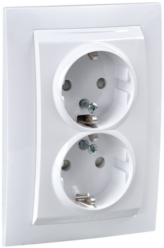 Розетка с заземлением Schneider Electric Unica 1-м. 2 мод. шторки белый картинка